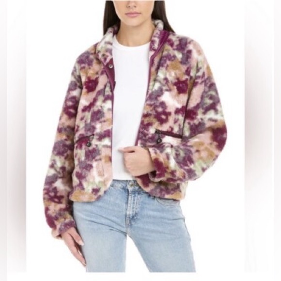 Calme by Johnny Was Purple Floral Printed Fleece Jacket size small - Picture 1 of 7